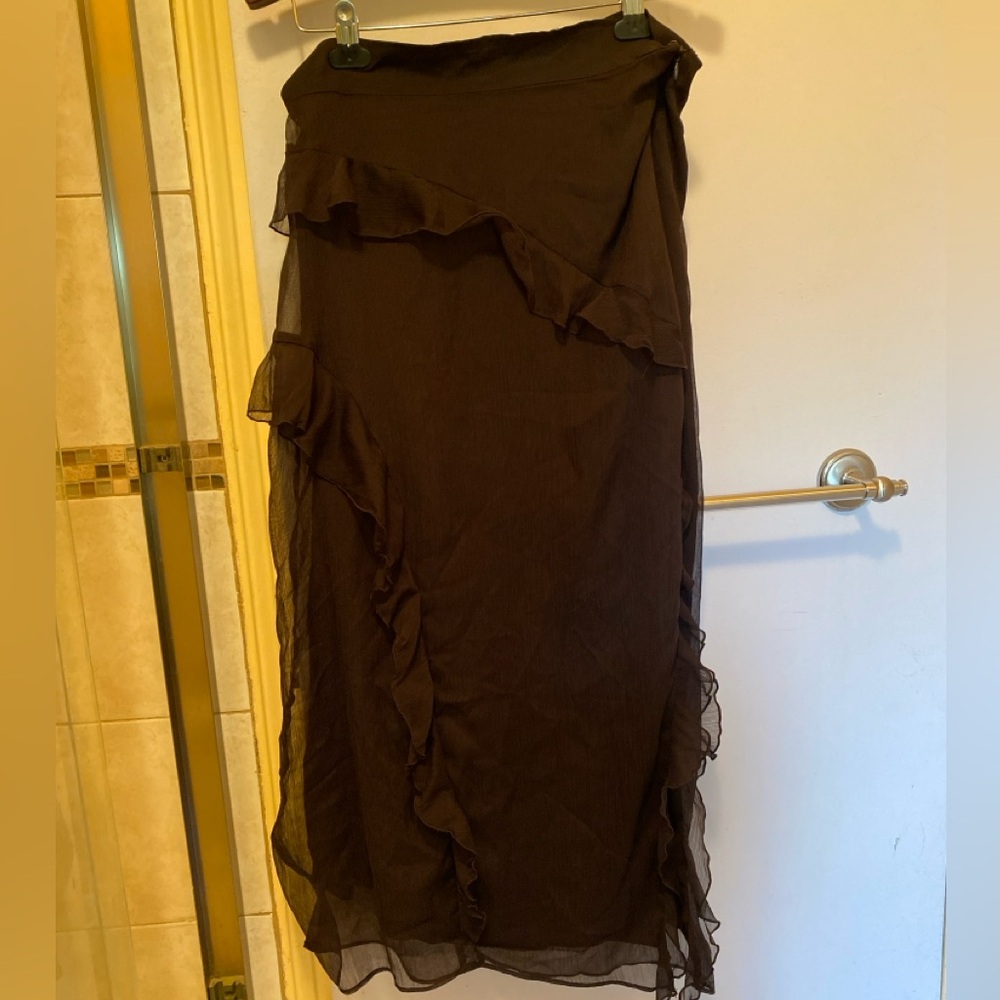 Long Black Ruffle Side Slit Skirt